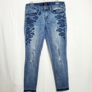 Nanette Lepore Embroidered Boyfriend Jeans Raw Hem Size 6